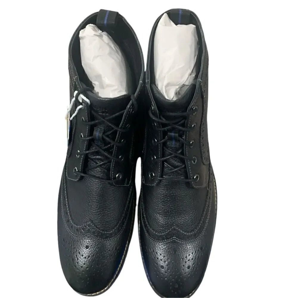New in Box Nunn Bush Men’s Odell Wingtip, Black Leather Boots, Size 11W